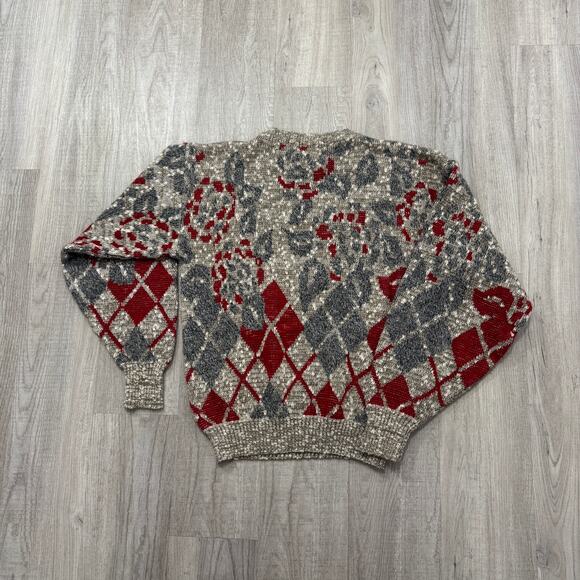 Vintage McGregor Sweater Men's Medium Beige Red Geometric Knit Crewneck 90s - Picture 5 of 6
